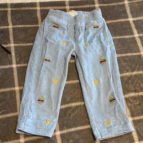 The Beaufort Bonnet Company Light Blue Corduroy Kids Pants with Drums and Horns - Picture 1 of 3